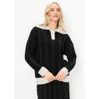 Cable Knit Collared Sweater in Black
