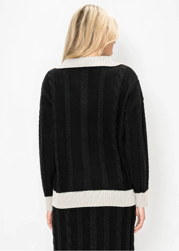 Cable Knit Collared Sweater in Black