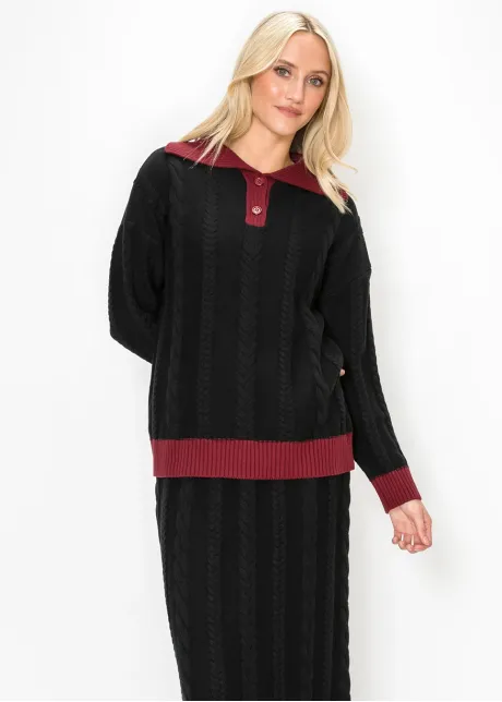 Cable Knit Collared Sweater in Black