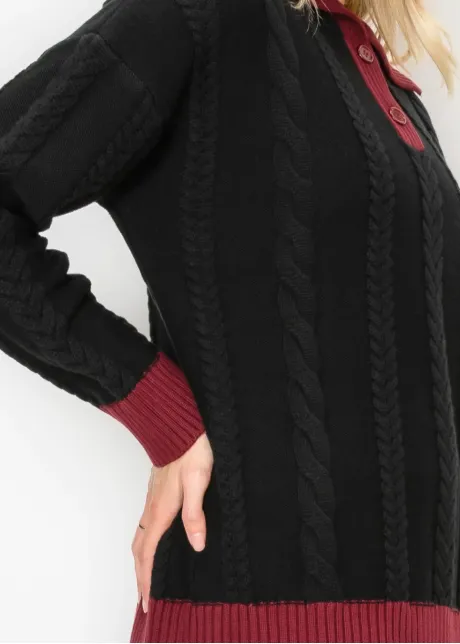 Cable Knit Collared Sweater in Black