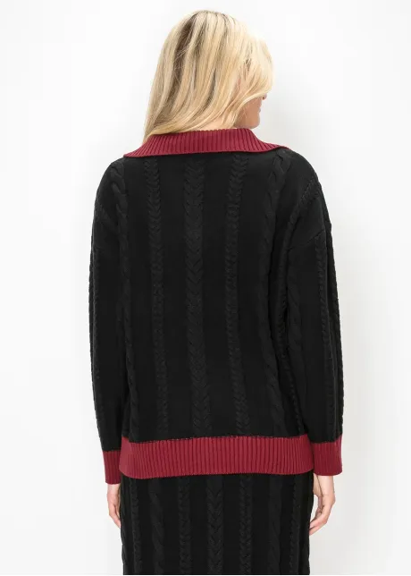 Cable Knit Collared Sweater in Black