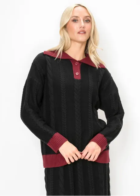 Cable Knit Collared Sweater in Black