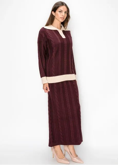 Cable Knit Maxi Skirt in Burgundy