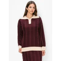 Cable Knit Collared Sweater in Burgundy