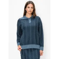 Navy Cable Knit Sweater with Collar