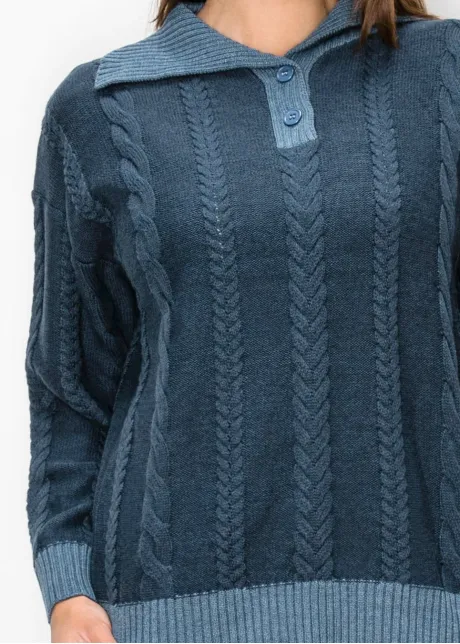 Navy Cable Knit Sweater with Collar