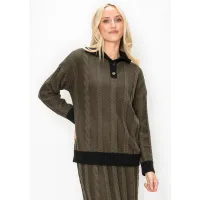 Collared Cable Sweater with Black Trim