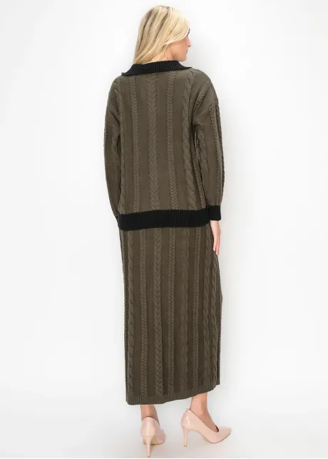 Collared Cable Sweater with Black Trim