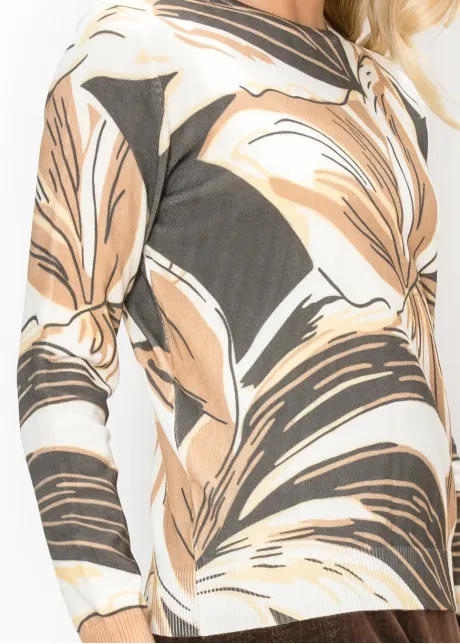 Tropical Leaf Print Crew Neck Sweater