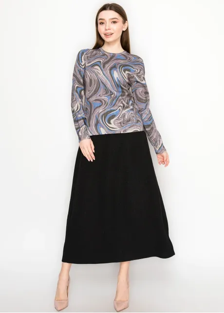 Abstract Swirl Knit Pullover in Purple