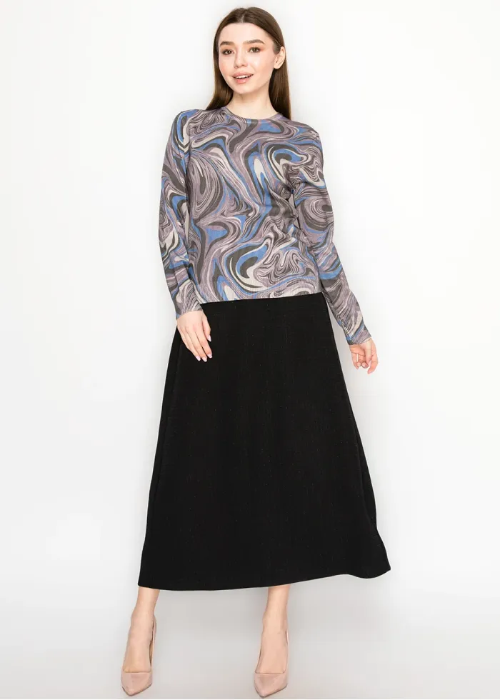 Abstract Swirl Knit Pullover in Purple