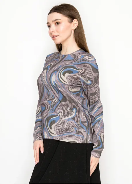 Abstract Swirl Knit Pullover in Purple