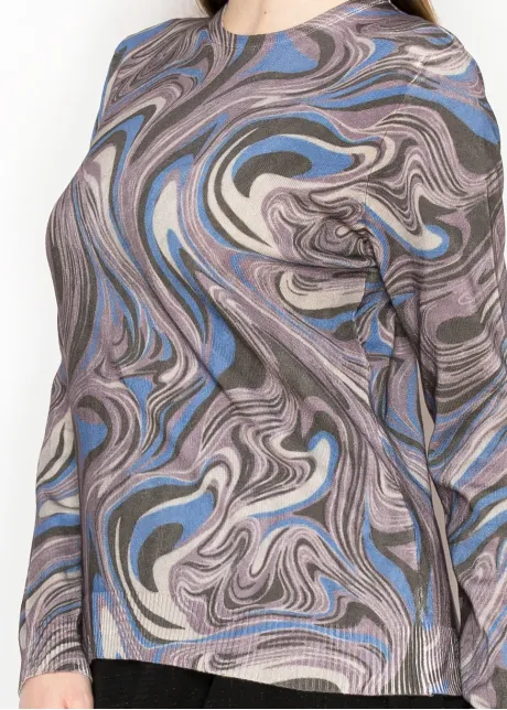 Abstract Swirl Knit Pullover in Purple