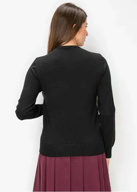 Black Sweater with Floral Embroidery at Front