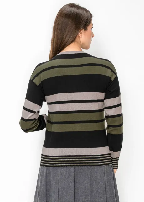 Multi Stripe Quarter Zip Pullover in Olive