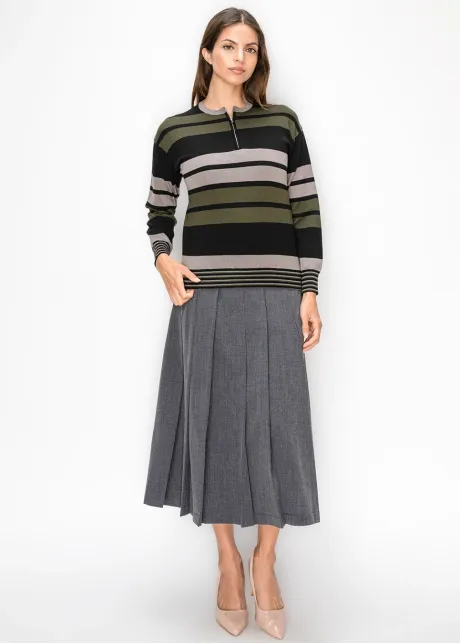 Multi Stripe Quarter Zip Pullover in Olive