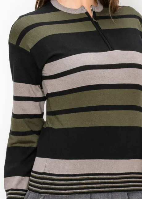Multi Stripe Quarter Zip Pullover in Olive