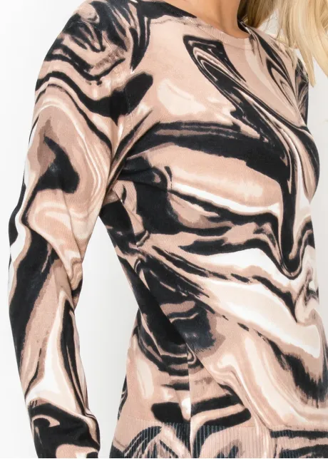 Marble Print Knit Sweater in Blush