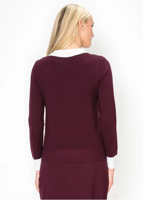 Gold Button Pullover in Wine and White