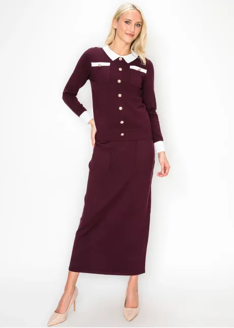 Gold Button Pullover in Wine and White