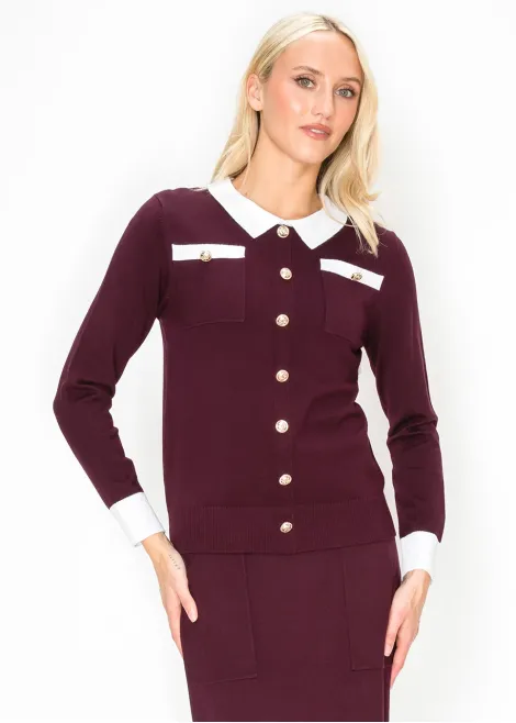 Gold Button Pullover in Wine and White