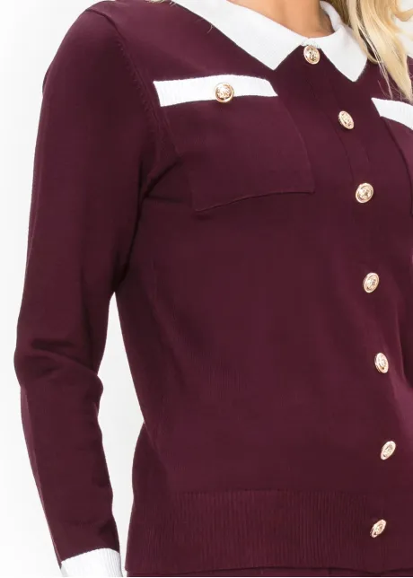 Gold Button Pullover in Wine and White