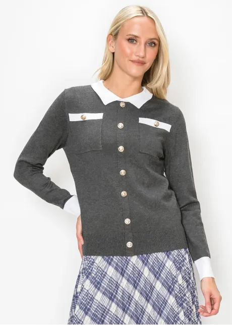 Contrast Collar Knit Sweater in Grey