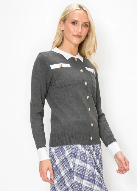 Contrast Collar Knit Sweater in Grey