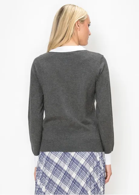 Contrast Collar Knit Sweater in Grey