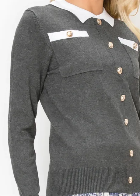 Contrast Collar Knit Sweater in Grey