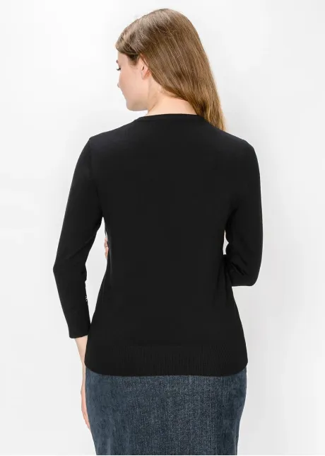 Fine Knit Embellished Sweater – Black