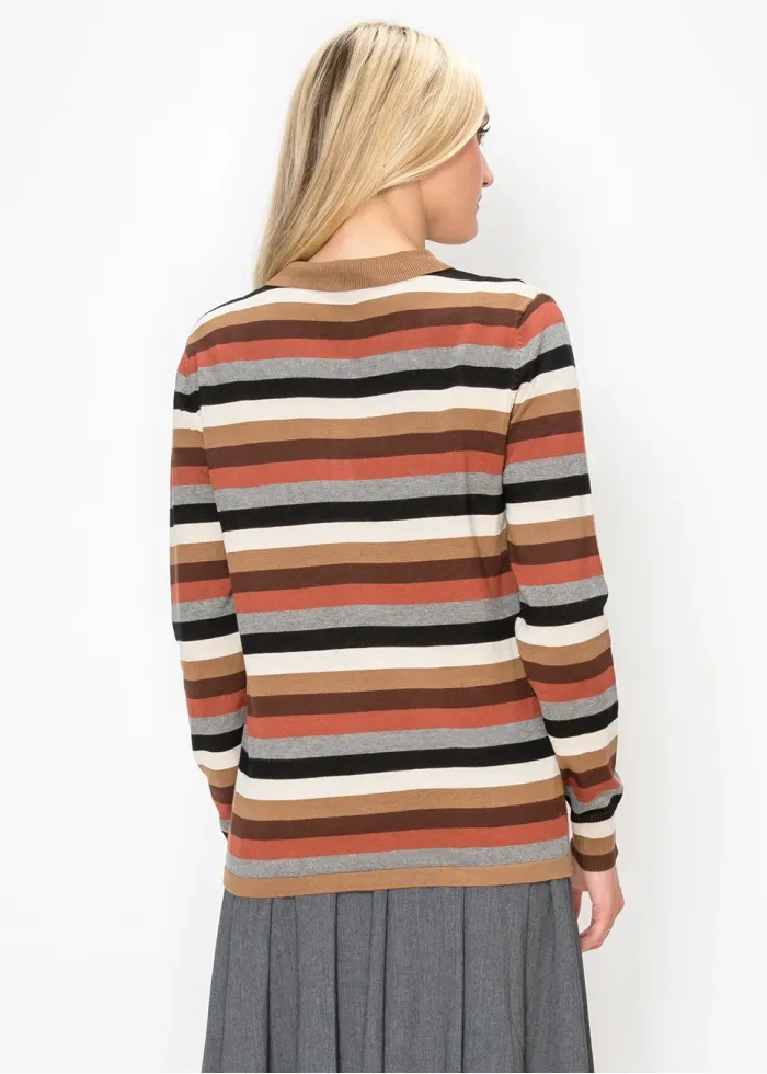 Multi Stripe Collared Knit Top