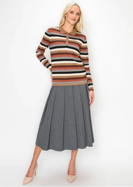 Multi Stripe Collared Knit Top