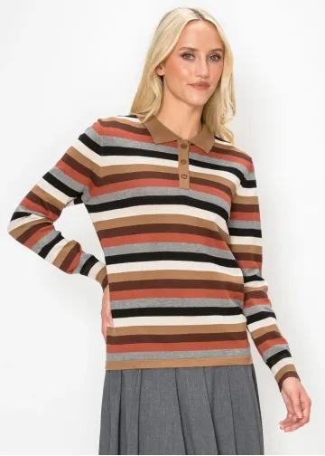 Multi Stripe Collared Knit Top