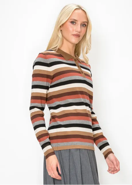 Multi Stripe Collared Knit Top