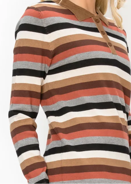 Multi Stripe Collared Knit Top