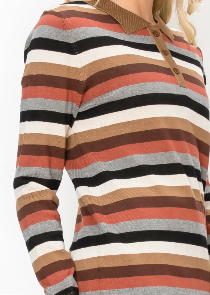 Multi Stripe Collared Knit Top