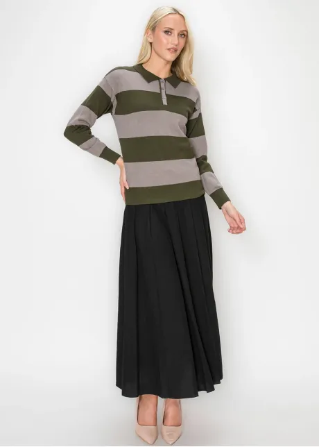 Collared Stripe Sweater in Olive