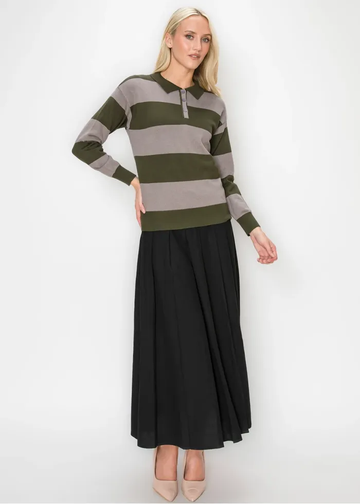 Collared Stripe Sweater in Olive