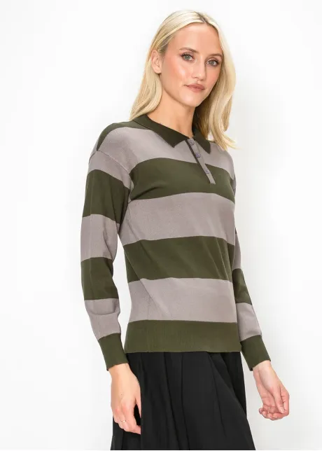Collared Stripe Sweater in Olive