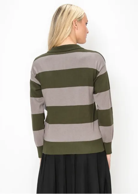 Collared Stripe Sweater in Olive