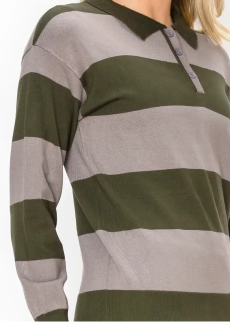 Collared Stripe Sweater in Olive