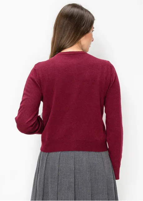Burgundy Cardigan with Floral Appliqué