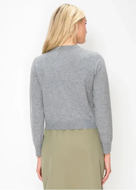 Grey Button Cardigan with Flower Appliqué