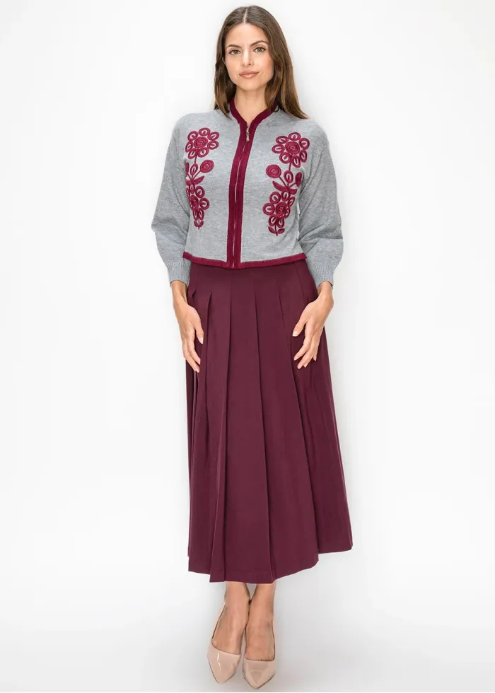 Embroidered Zip Cardigan