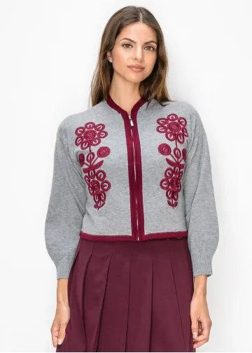 Soutache Embroidered Zip Cardigan