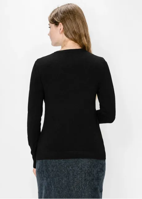 Black Crewneck Cardigan with Blue Blooms