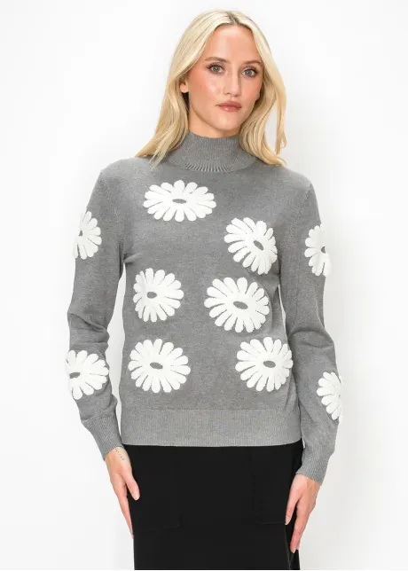 Grey Sweater with White Daisy Detail