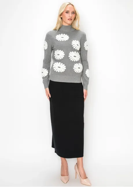 Grey Sweater with White Daisy Detail