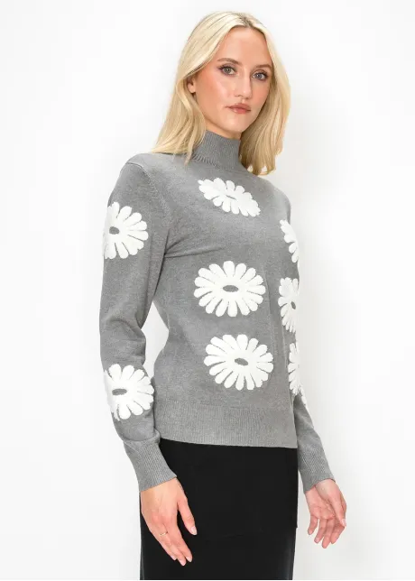 Grey Sweater with White Daisy Detail